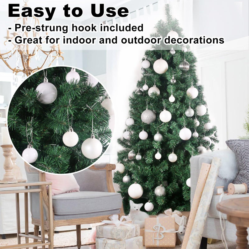 GameXcel White 2.5"" Christmas Balls Christmas Tree Decoration Ornaments Shatterproof Hanging Balls for Birthday Valentines Day Easter Holiday Wedding Decorations Set of 24pcs - Image 5