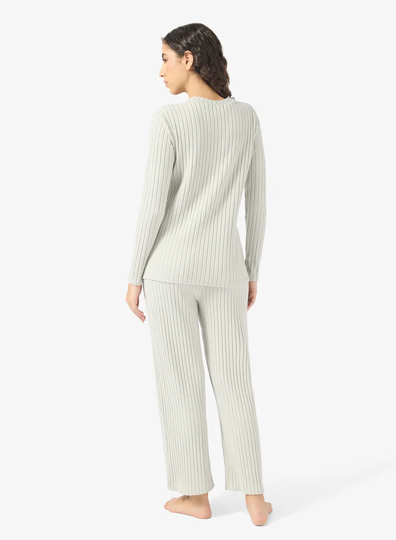 Ginger Cozy Ribbed Loungewear Pyjama Set