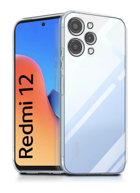 ( Redmi 12 4g _ 5g ) جراب حماية شفاف ناعم من البولي يوريثين الحراري والسيليكون ممتص للصدمات وحماية كاملة للكاميرا لموبايل شاومي ريدمي 12 شبكة الجيل الرابع 4G
