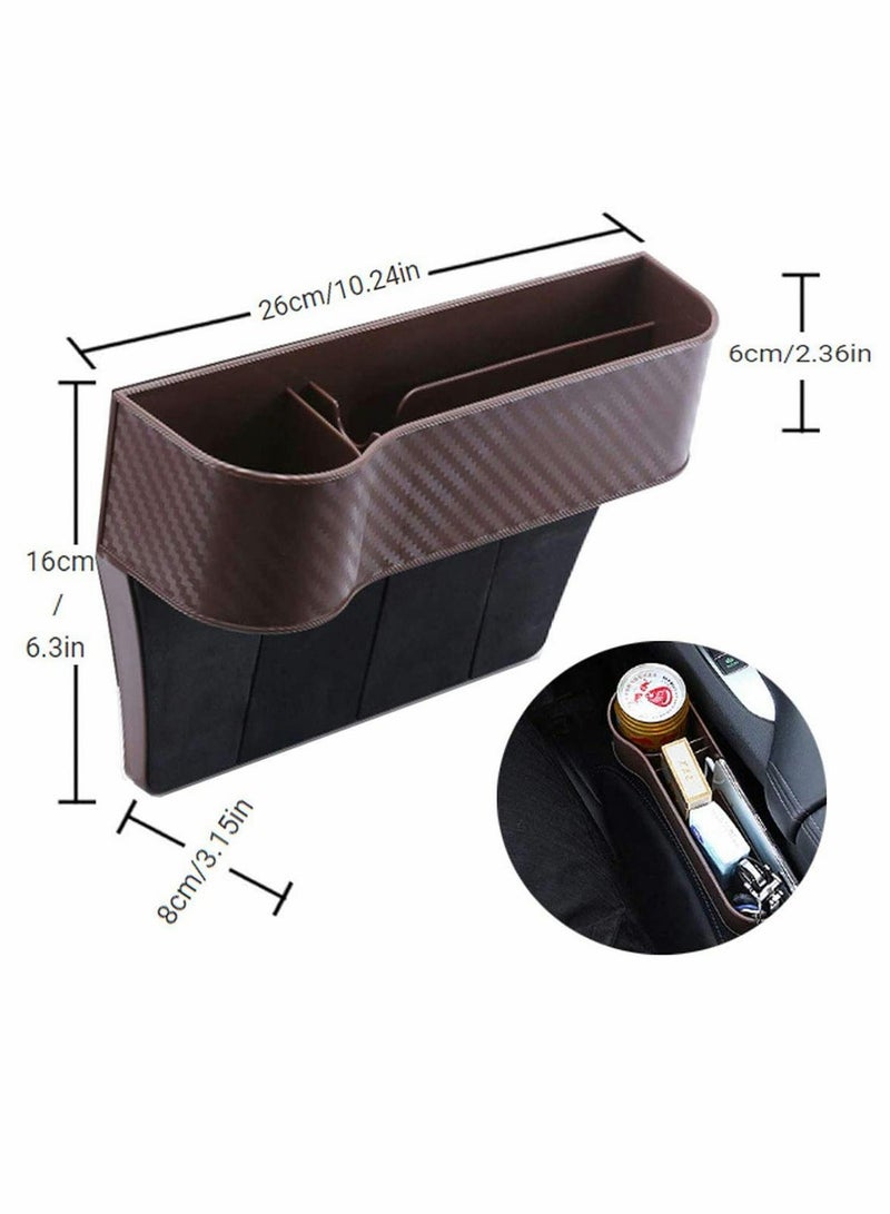 Car Seat Organiser 2pcs with Charging Cable Hole Universal Storage Box for Wallet Phone Keys and Cups Brown - Image 3