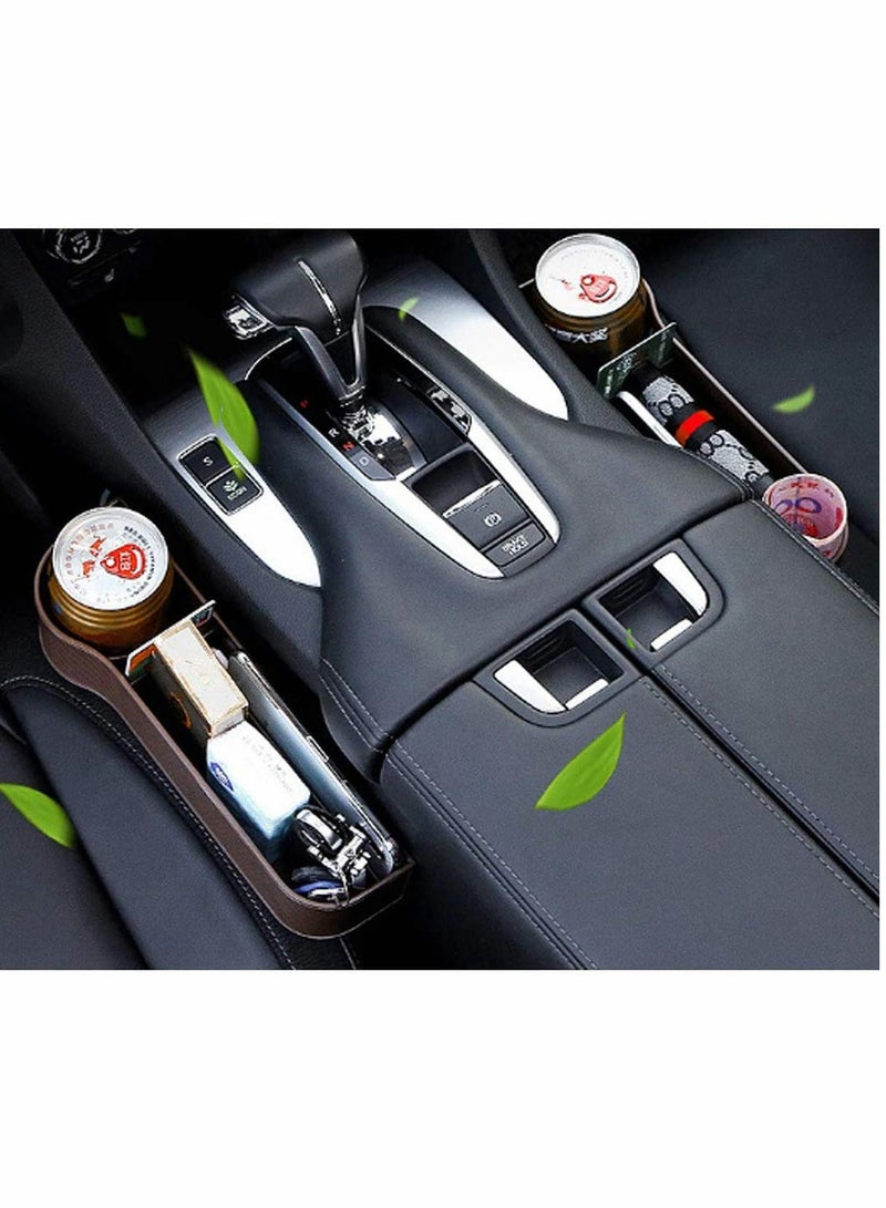 Car Seat Organiser 2pcs with Charging Cable Hole Universal Storage Box for Wallet Phone Keys and Cups Brown - Image 5