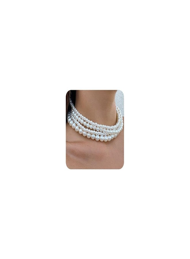 Rumtock Elegant 4-Strand Simulated Pearl Clavicle Chain Choker Necklace Classic Design Wedding Evening Party Prom Ladies Collection - Image 1