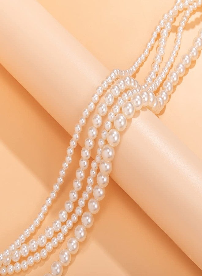 Rumtock Elegant 4-Strand Simulated Pearl Clavicle Chain Choker Necklace Classic Design Wedding Evening Party Prom Ladies Collection - Image 3