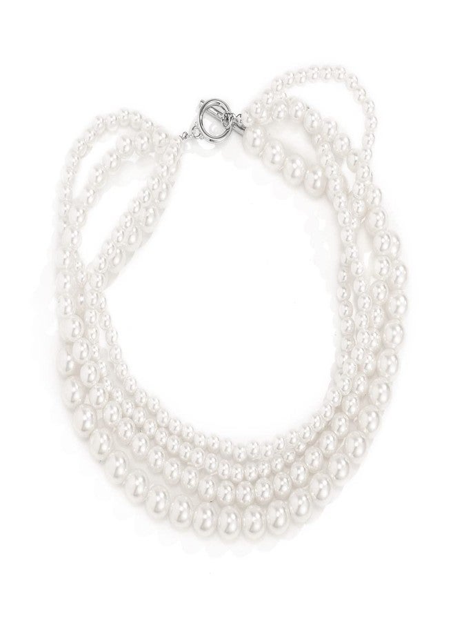 Rumtock Elegant 4-Strand Simulated Pearl Clavicle Chain Choker Necklace Classic Design Wedding Evening Party Prom Ladies Collection - Image 5