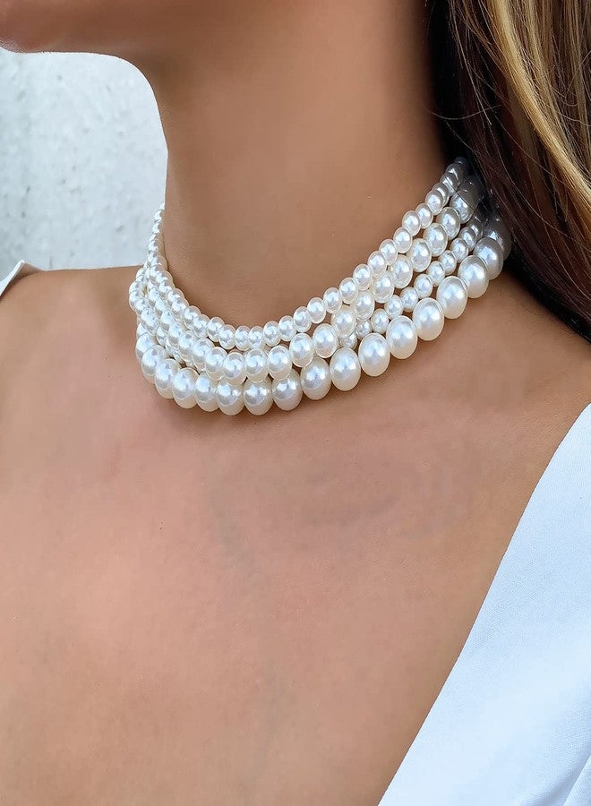 Rumtock Elegant 4-Strand Simulated Pearl Clavicle Chain Choker Necklace Classic Design Wedding Evening Party Prom Ladies Collection - Image 2