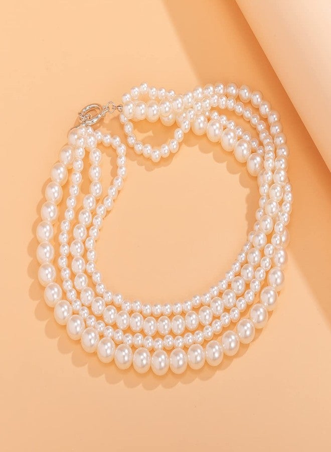 Rumtock Elegant 4-Strand Simulated Pearl Clavicle Chain Choker Necklace Classic Design Wedding Evening Party Prom Ladies Collection - Image 4