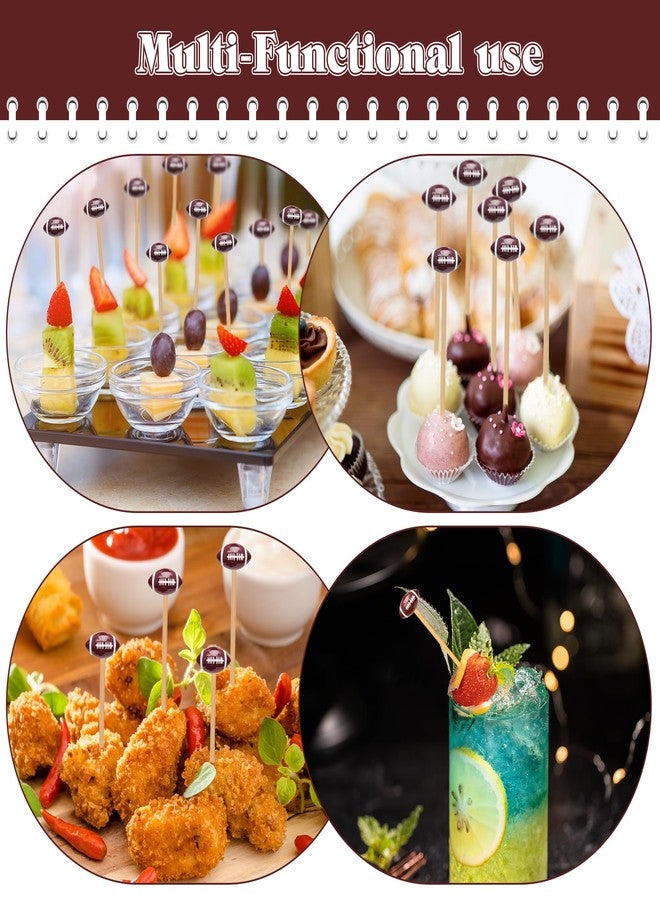 Rilcn عبوة من 200 عود كوكتيل بتصميم كرة القدم، أعواد أسنان من الخيزران بطول 4.7 بوصة للمقبلات والمشروبات واللحوم الباردة وأطعمة الحفلات، زينة وهدايا يوم المباراة - Image 3