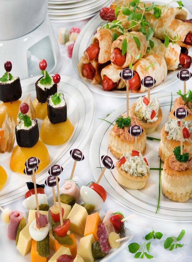 Rilcn عبوة من 200 عود كوكتيل بتصميم كرة القدم، أعواد أسنان من الخيزران بطول 4.7 بوصة للمقبلات والمشروبات واللحوم الباردة وأطعمة الحفلات، زينة وهدايا يوم المباراة - Image 5