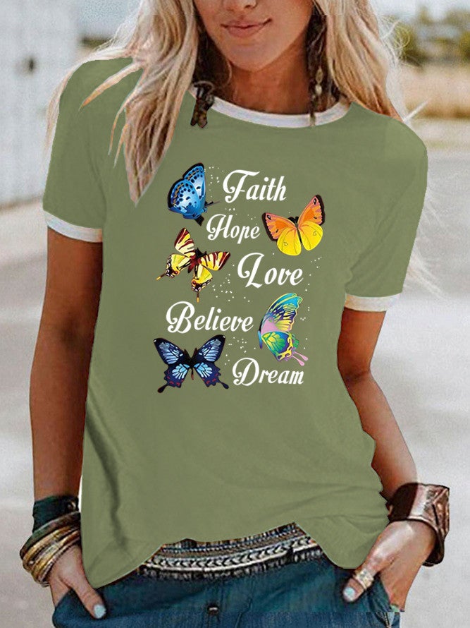 Wish Fun Butterfly Pattern Printing Contrast Color Short Sleeve T-Shirt - Image 5