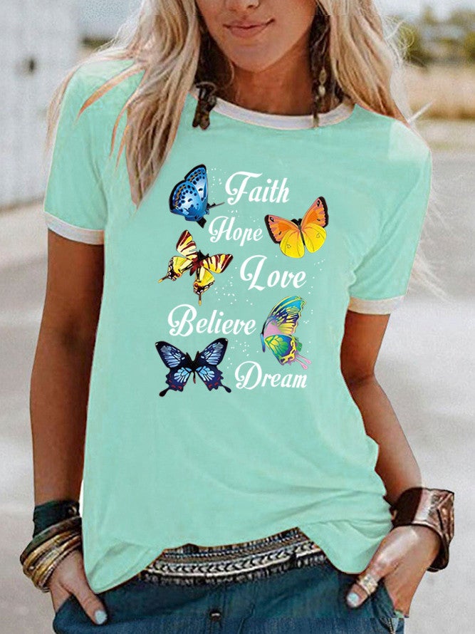 Wish Fun Butterfly Pattern Printing Contrast Color Short Sleeve T-Shirt - Image 3
