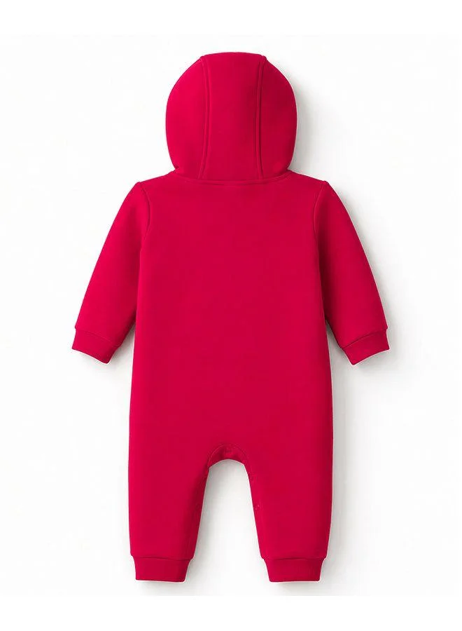 Babyhug Babyhug Knit Full Sleeves Hooded Winter Wear Romper with Teddy Bear Patch - Pink