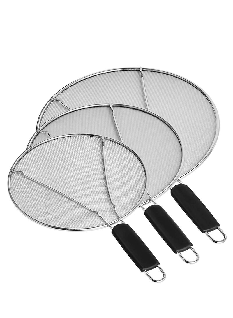 Stainless Steel Oil Splatter Guard with Silicone Handle - 99% Hot Oil Protection, Fine Mesh Frying Pan Shield, Kitchen Grease Screen with Resting Feet - Image 2