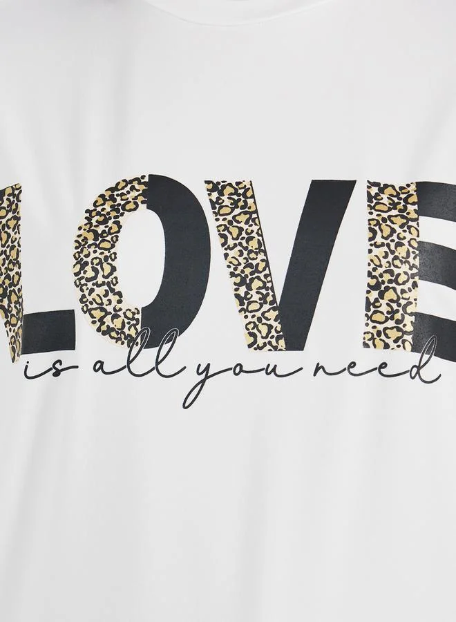 Styli Oversized Slogan Print Round Neck Longline T-shirt