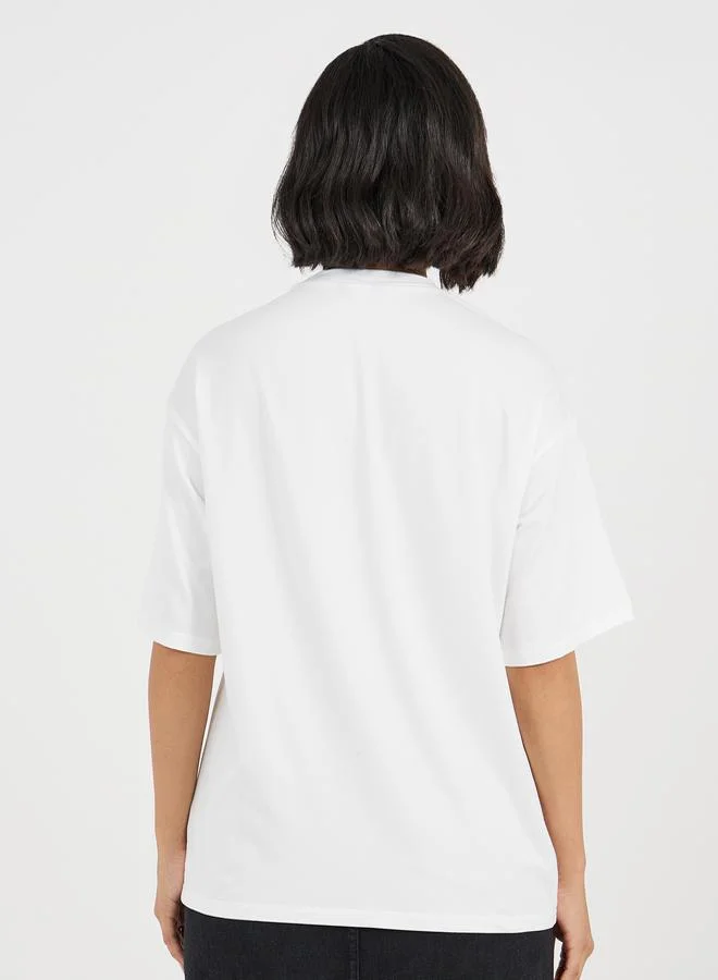 Styli Oversized Slogan Print Round Neck Longline T-shirt