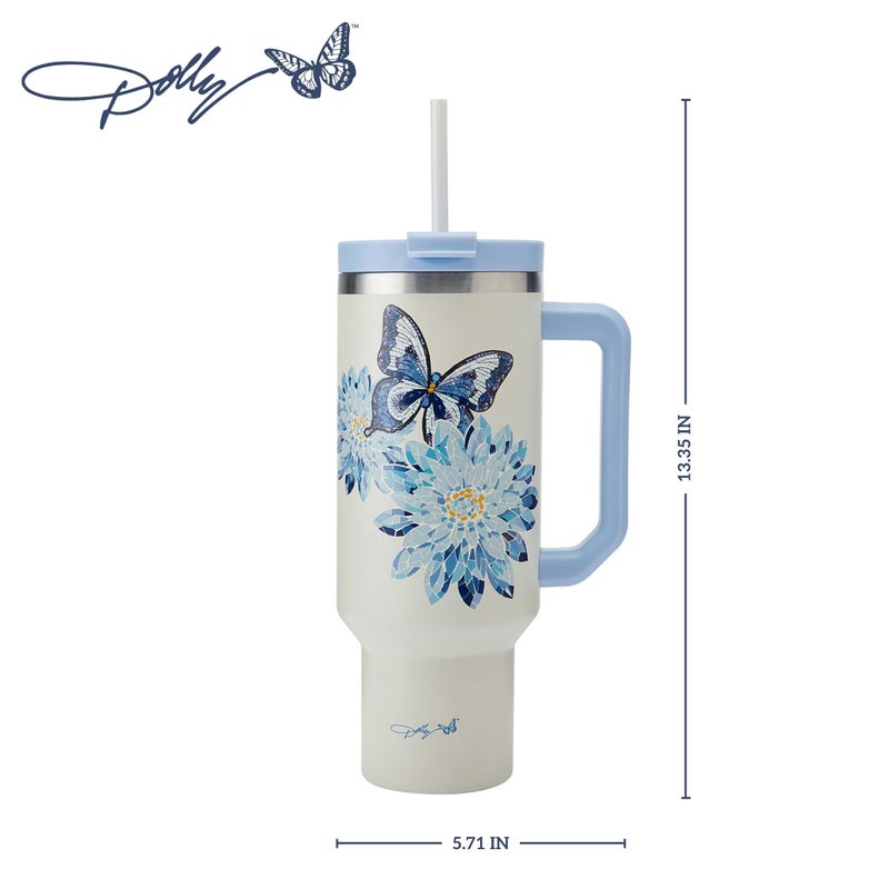 Dolly Parton Tumbler With Handle, Double Wall Vacuum Insulated Stainless Steel With Straw Lid, Cold For Up To 24 Hours Or Hot For Up To 8 Hours, 40 Ounce, Blue Jewel - Image 2