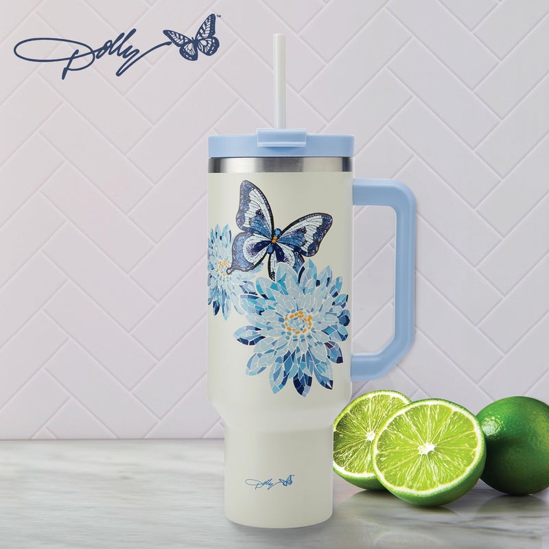 Dolly Parton Tumbler With Handle, Double Wall Vacuum Insulated Stainless Steel With Straw Lid, Cold For Up To 24 Hours Or Hot For Up To 8 Hours, 40 Ounce, Blue Jewel - Image 4