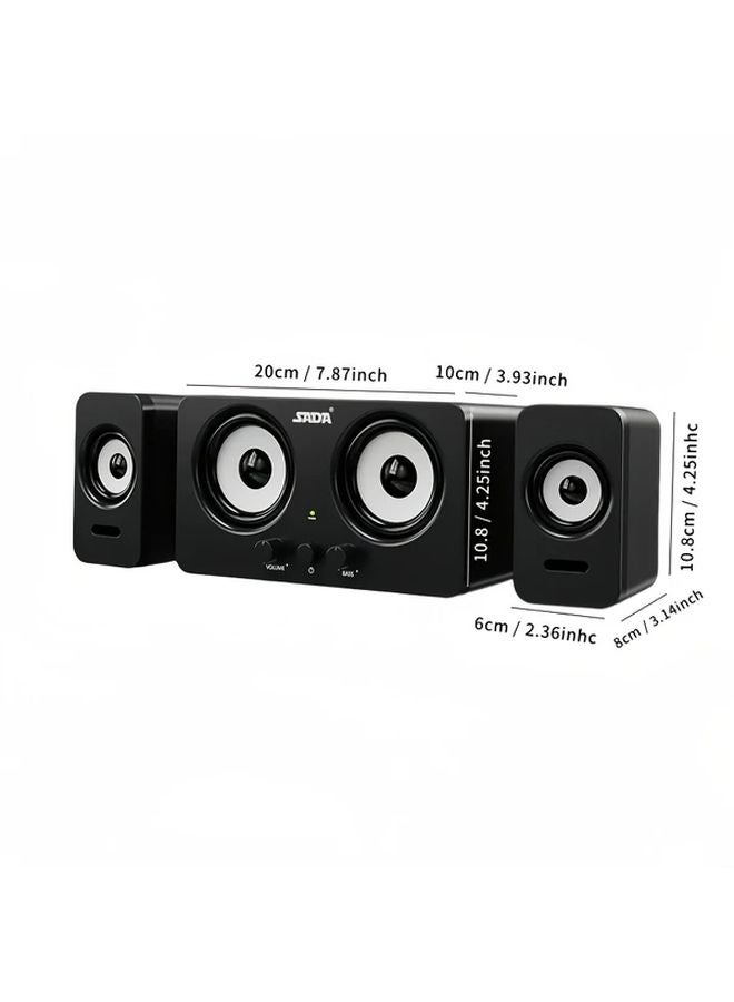 Black Computer Speaker with Bass Headset Microphone USB Plug in for PC Laptop TV - Image 1