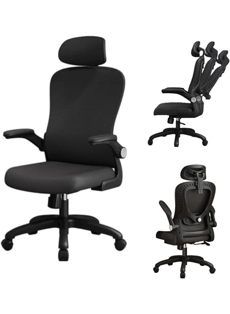 Office Chair, Ergonomic Rotating Chair with Armrests and Wheels, Comfortable Work Chair with Mesh Backrest and Headrest, Gaming Chair Easily Lifting and Moving for Home and Office (D1 Black) - Image 2