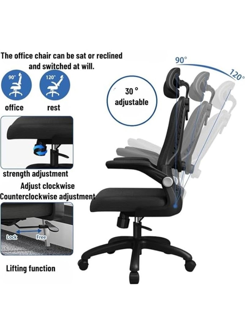 Office Chair, Ergonomic Rotating Chair with Armrests and Wheels, Comfortable Work Chair with Mesh Backrest and Headrest, Gaming Chair Easily Lifting and Moving for Home and Office (D1 Black) - Image 3