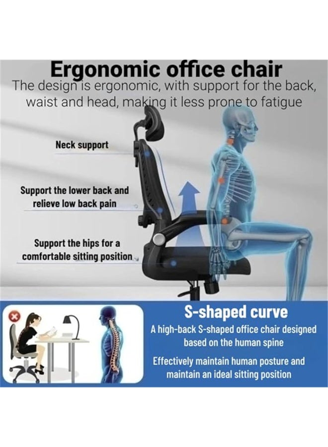 Office Chair, Ergonomic Rotating Chair with Armrests and Wheels, Comfortable Work Chair with Mesh Backrest and Headrest, Gaming Chair Easily Lifting and Moving for Home and Office (D1 Black) - Image 4