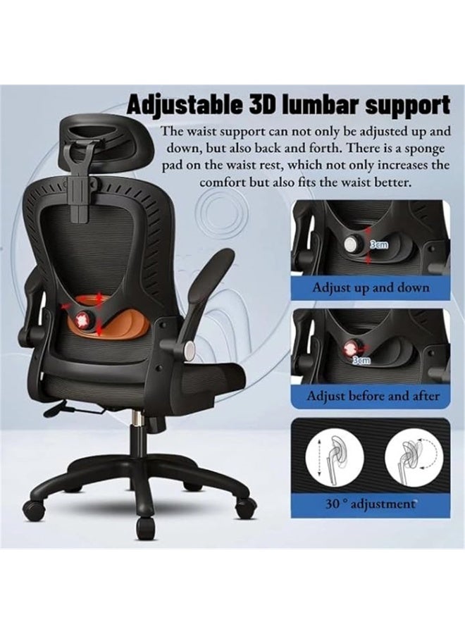 Office Chair, Ergonomic Rotating Chair with Armrests and Wheels, Comfortable Work Chair with Mesh Backrest and Headrest, Gaming Chair Easily Lifting and Moving for Home and Office (D1 Black) - Image 5