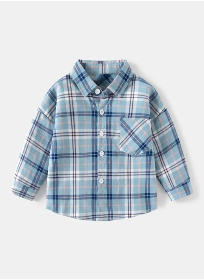 يونيكي Blue Collared Long Sleeve Checkered Shirt