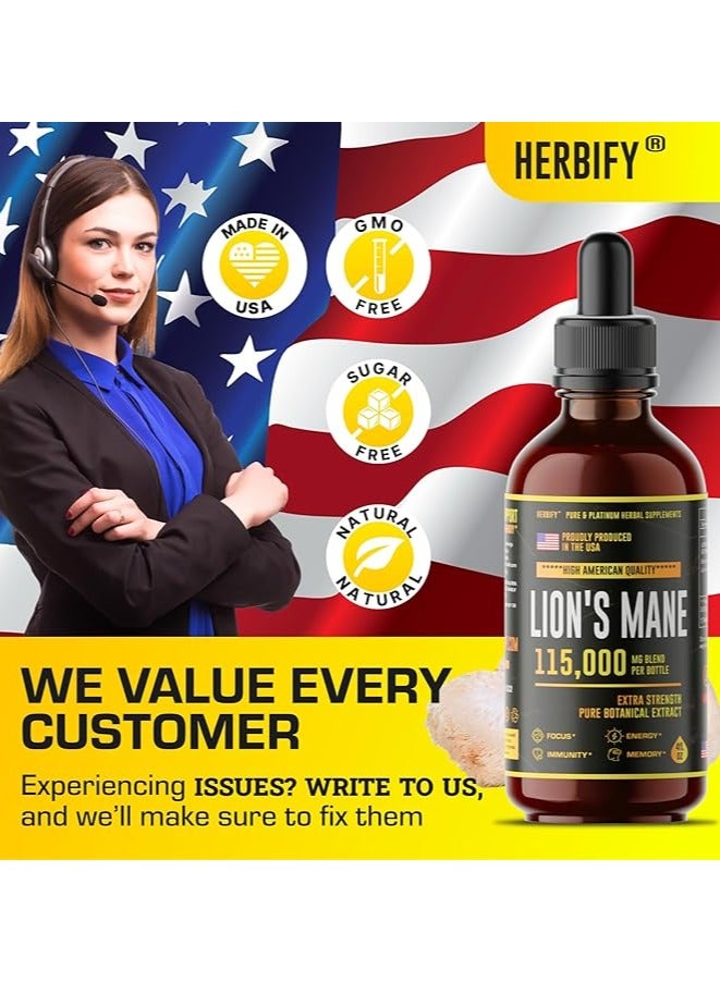 HERBIFY مكمل Lions Mane، صبغة Lions Mane للذاكرة والتركيز والوضوح - نباتي، عضوي - 4 أونصة سائلة - Image 4
