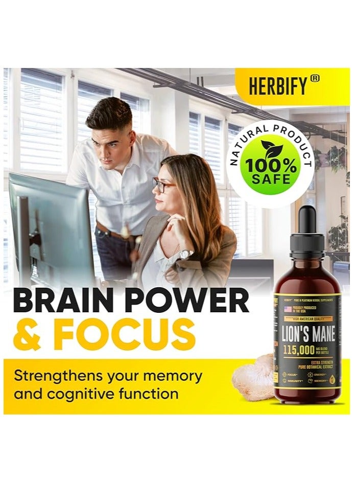 HERBIFY مكمل Lions Mane، صبغة Lions Mane للذاكرة والتركيز والوضوح - نباتي، عضوي - 4 أونصة سائلة - Image 3
