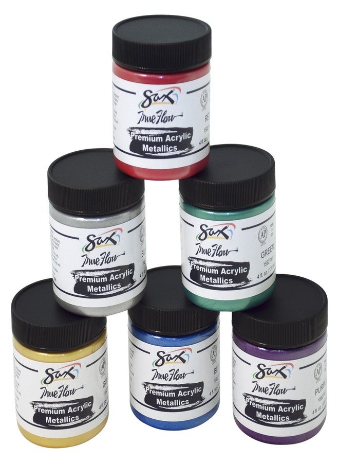 Sax Premium Heavy-Bodied Acrylic Paint, 4 Ounce Jars, Assorted Metallic Colors, Set of 6 - Image 1