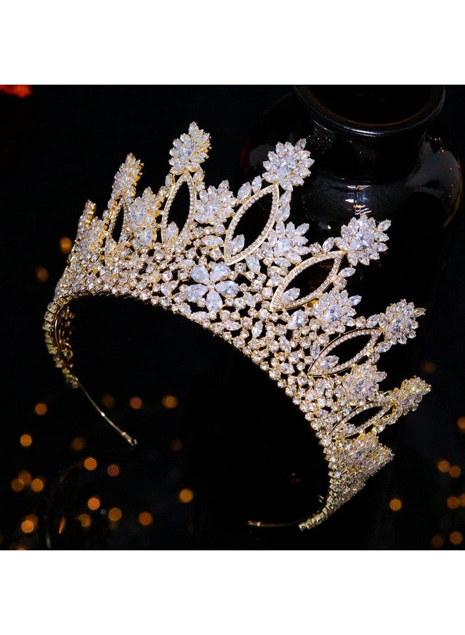 Aoligrace Luxury Tall Cubic Zirconia Tiaras And Crowns For Women Cz Pageant Birthday Headpiece Party Bridal Hair Accessories Gold - Image 1