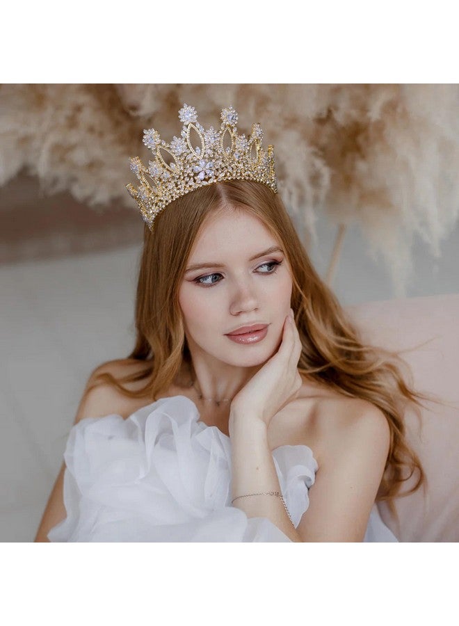 Aoligrace Luxury Tall Cubic Zirconia Tiaras And Crowns For Women Cz Pageant Birthday Headpiece Party Bridal Hair Accessories Gold - Image 3