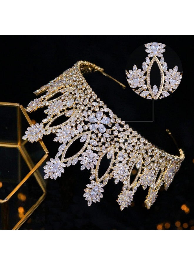 Aoligrace Luxury Tall Cubic Zirconia Tiaras And Crowns For Women Cz Pageant Birthday Headpiece Party Bridal Hair Accessories Gold - Image 5