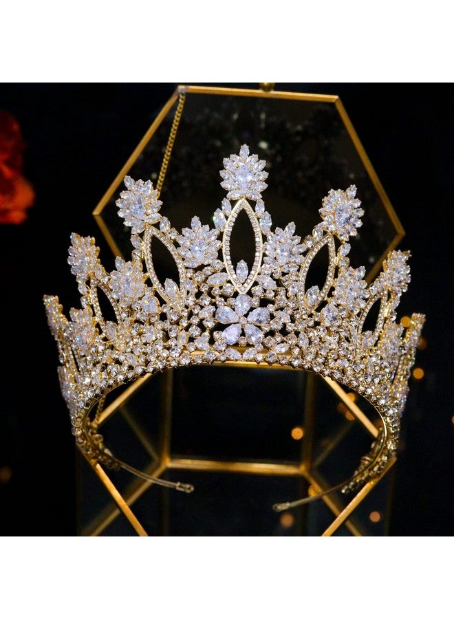 Aoligrace Luxury Tall Cubic Zirconia Tiaras And Crowns For Women Cz Pageant Birthday Headpiece Party Bridal Hair Accessories Gold - Image 4