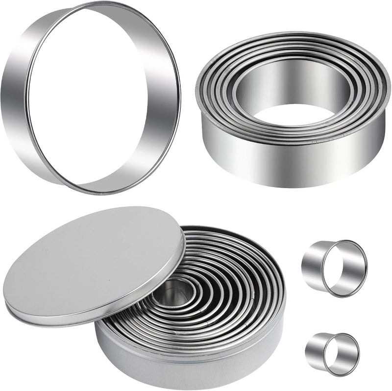 Winerming Round Cookie Cutters Set 12 Pieces Bistcuit Cookie Cutters Circle Pastry Cutters Round Donut Ring Molds for Baking for Pastries Doughs Doughnuts - Image 1