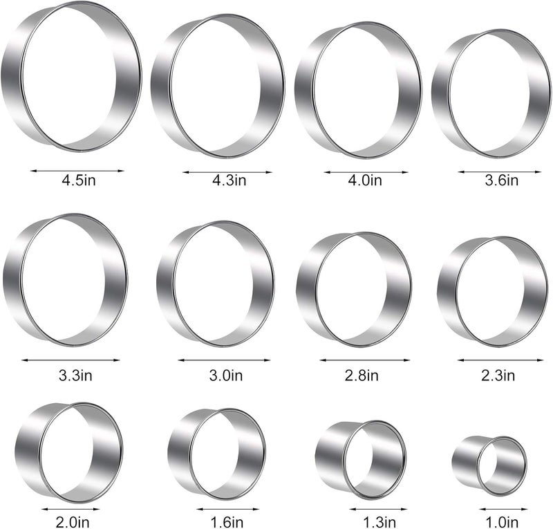 Winerming Round Cookie Cutters Set 12 Pieces Bistcuit Cookie Cutters Circle Pastry Cutters Round Donut Ring Molds for Baking for Pastries Doughs Doughnuts - Image 3