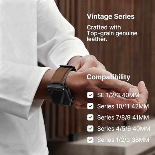 Fullmosa Premium Leather Bands Compatible with Apple Watch Strap 42mm(Series 11 10) 38mm 40mm 41mm,Yola Bracelet for iWatch SE2 SE Series 11 10 9 8 7 6 5 4 3 2 1,38mm 40mm 41mm Dark Brown - Image 4