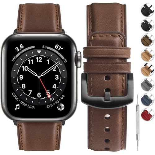 Fullmosa Premium Leather Bands Compatible with Apple Watch Strap 42mm(Series 11 10) 38mm 40mm 41mm,Yola Bracelet for iWatch SE2 SE Series 11 10 9 8 7 6 5 4 3 2 1,38mm 40mm 41mm Dark Brown - Image 1