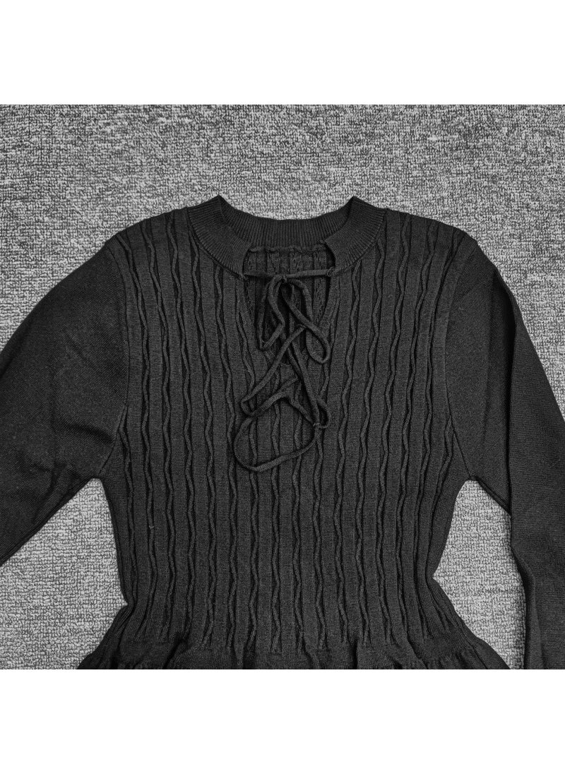 Generic Grey French Style Knit Dress Womens Cropped Sweater Skirt Inner Base Layer Dress 2024 Autumn Winter New Arrival Brown  - Image 2