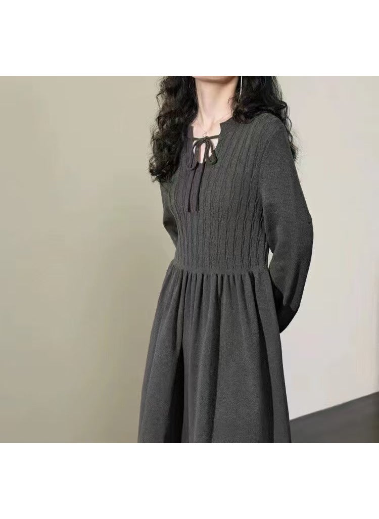 Generic Grey French Style Knit Dress Womens Cropped Sweater Skirt Inner Base Layer Dress 2024 Autumn Winter New Arrival Brown  - Image 4