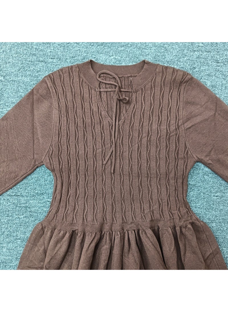Generic Grey French Style Knit Dress Womens Cropped Sweater Skirt Inner Base Layer Dress 2024 Autumn Winter New Arrival Brown  - Image 1