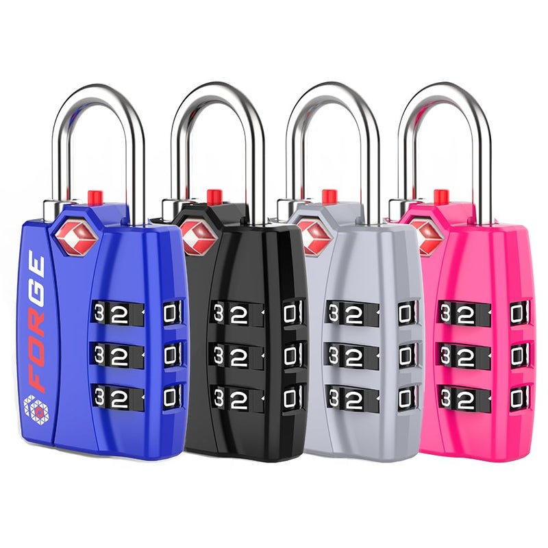 Forge Luggage Locks TSA Approved 4 Pack 4 Colors  Small Combination Lock with Zinc Alloy Body  Open Alert  Easy Read Dials  for Travel Suitcase  Bag  Backpack  Lockers. - Image 1
