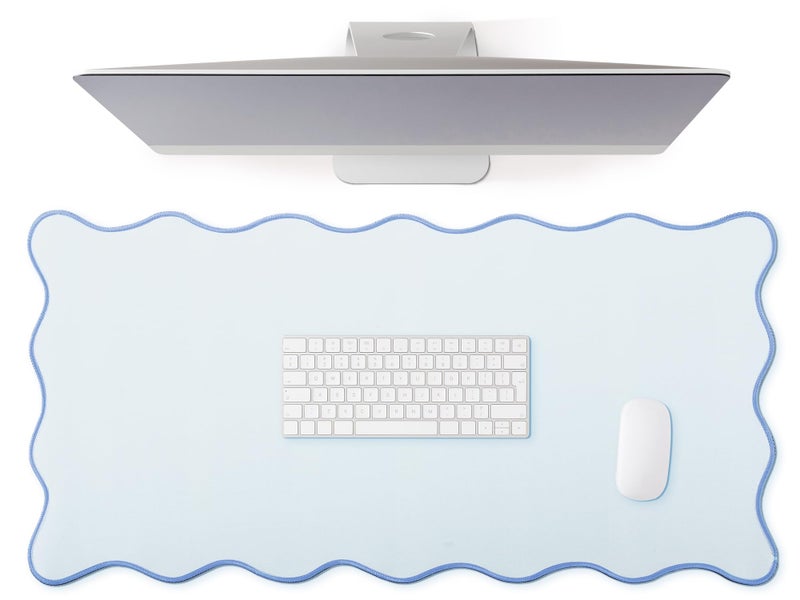 Hahafelt Scalloped Desk Mat Large Desk Pad Cute Coquette Table Mat Back to School Preppy Table Make up Pad Nonslip Graduation Gift with Stitching Waterproof GamingBlue315 x 158 Inches - Image 2