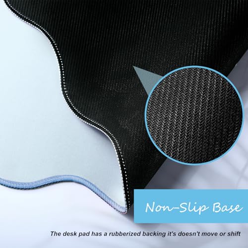 Hahafelt Scalloped Desk Mat Large Desk Pad Cute Coquette Table Mat Back to School Preppy Table Make up Pad Nonslip Graduation Gift with Stitching Waterproof GamingBlue315 x 158 Inches - Image 3