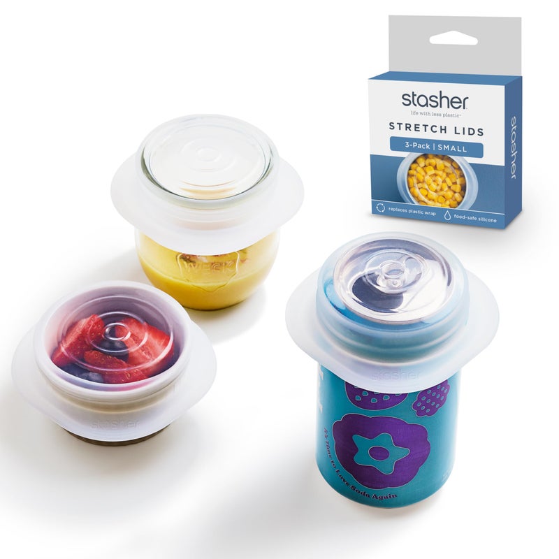 Stasher Silicone Stretch Lids, 3-Pack Small, Food Covers for Bowls, Jars, Cups, Microwave, Dishwasher, Oven Safe, Silicone Lids for Food Storage, Eco Friendly, Food Safe Silicone, 2.5", Clear - Image 1