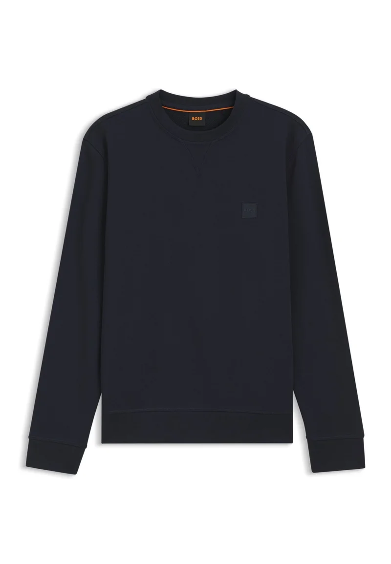BOSS Dark Blue Cotton-terry sweatshirt with logo patch for Men | Best Price UAE