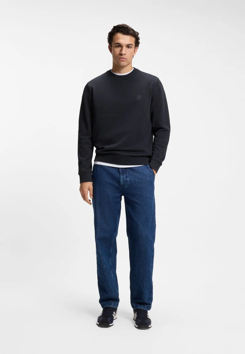 BOSS Dark Blue Cotton-terry sweatshirt with logo patch for Men | Best Price UAE