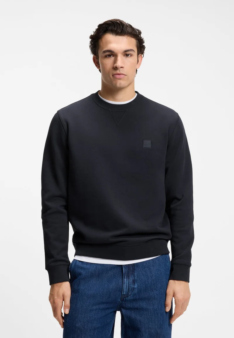 BOSS Dark Blue Cotton-terry sweatshirt with logo patch for Men | Best Price UAE