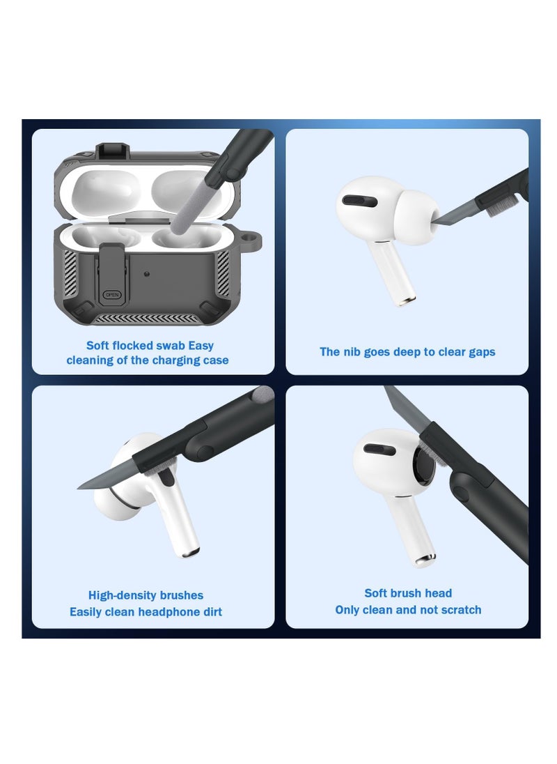 Generic - Airpods Pro 2 Case 2022, Airpods Pro 2 Locking Case with 3-in-1 Cleaning Tool, Drop-Proof Hard Case Rugged Shock Sleeve with Key Fob, Compatible with Apple Airpods Pro 2 2022 (Black/Gray) - Image 1