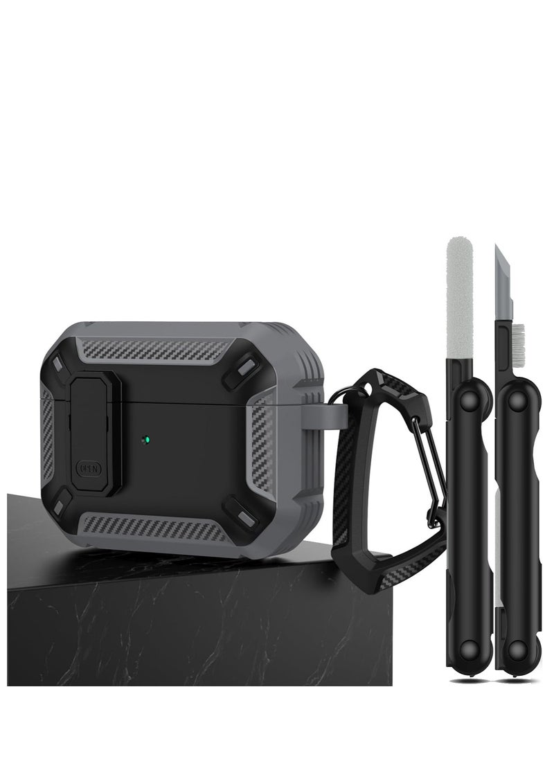 Generic - Airpods Pro 2 Case 2022, Airpods Pro 2 Locking Case with 3-in-1 Cleaning Tool, Drop-Proof Hard Case Rugged Shock Sleeve with Key Fob, Compatible with Apple Airpods Pro 2 2022 (Black/Gray) - Image 1