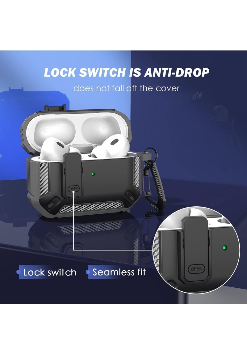 Generic - Airpods Pro 2 Case 2022, Airpods Pro 2 Locking Case with 3-in-1 Cleaning Tool, Drop-Proof Hard Case Rugged Shock Sleeve with Key Fob, Compatible with Apple Airpods Pro 2 2022 (Black/Gray) - Image 1